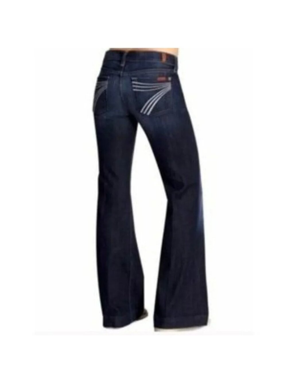 7 For All Mankind Dojo Flare Leg Jeans Womens 28 Dark Blue Embroidered Pocket